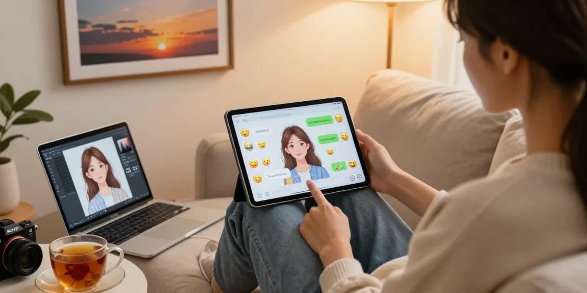 A user interacting with their engaging AI girlfriend on a tablet, capturing the essence of modern companionship.