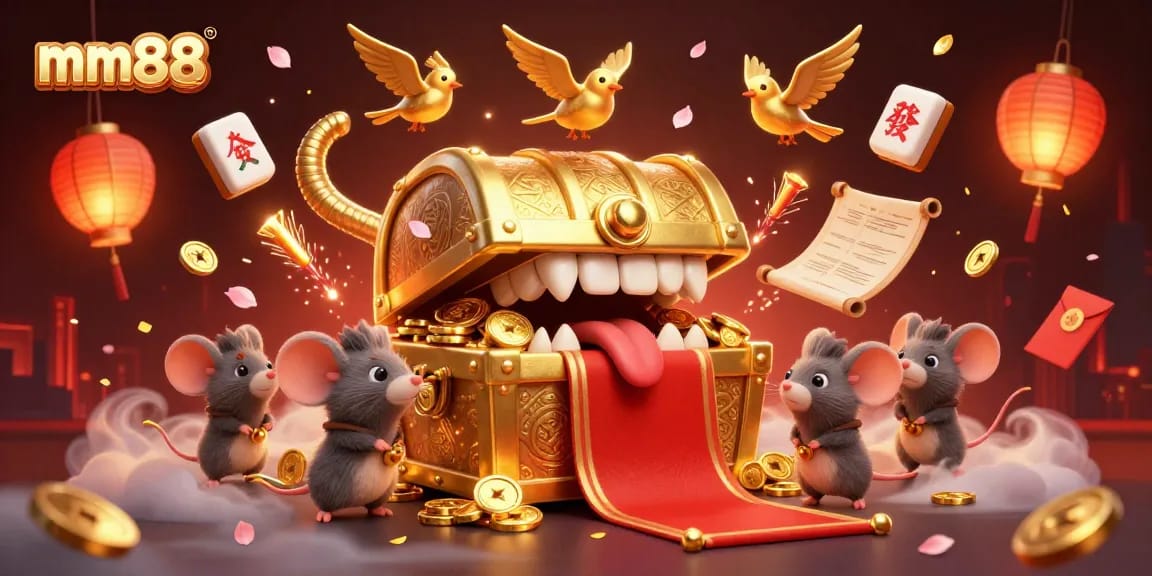 Explore winning strategies at mm88 with a treasure chest lure and festive casino elements.
