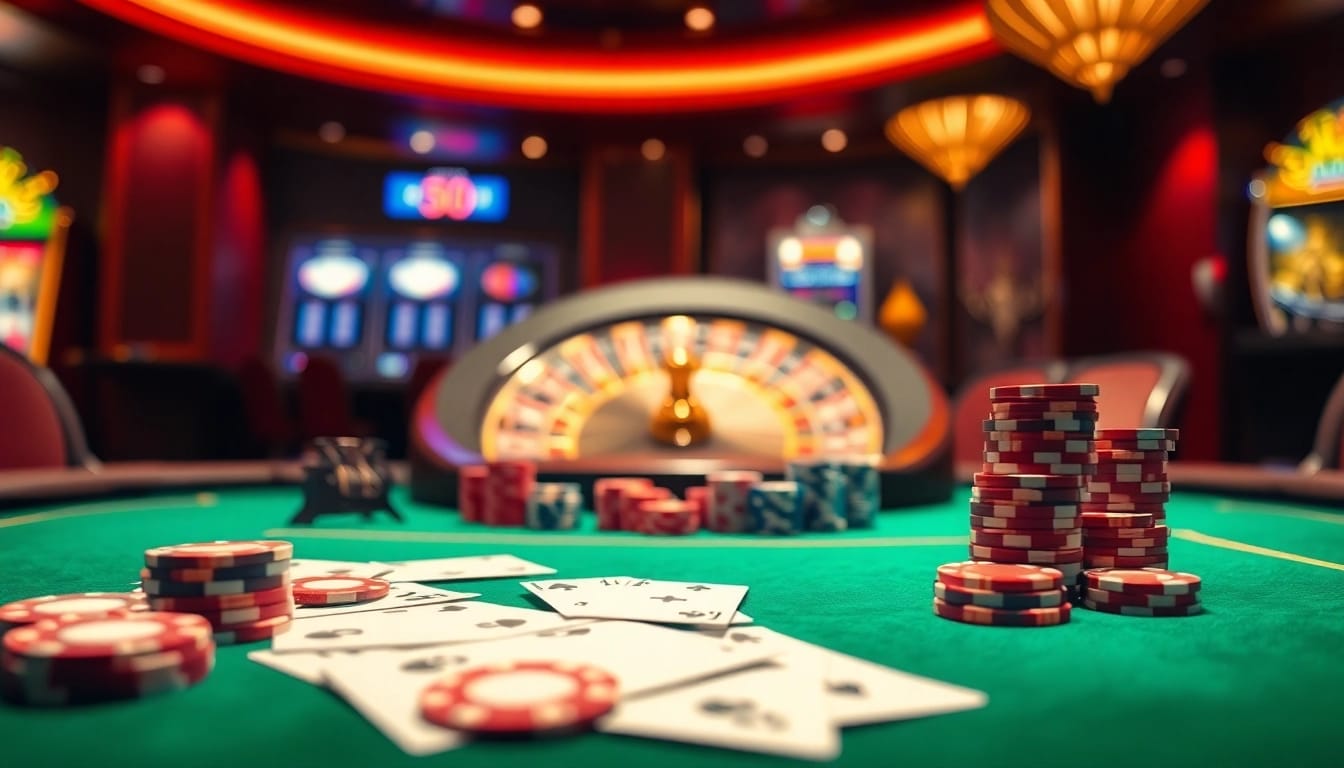 Experience high-stakes poker action at ALo789 casino with vibrant chips and cards.