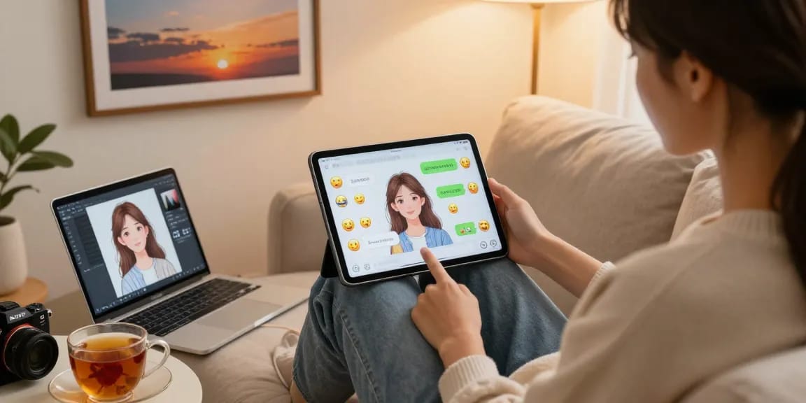 A user interacting with their engaging AI girlfriend on a tablet, capturing the essence of modern companionship.