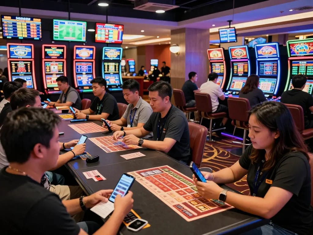 Excitement around kèo nhà cái hôm nay as patrons engage with sports betting screens and apps.