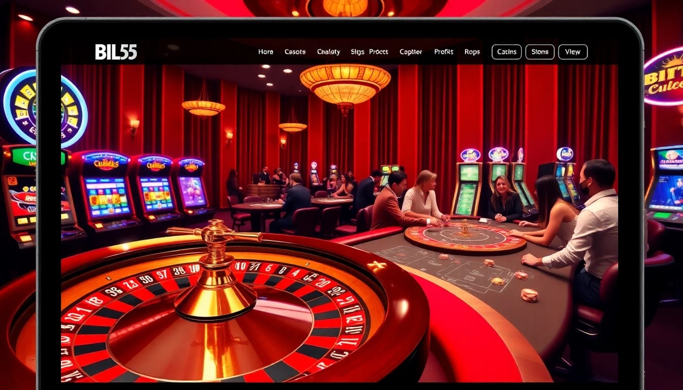 Experience exciting gameplay at BL555 with vibrant casino elements and professionals at the poker table.