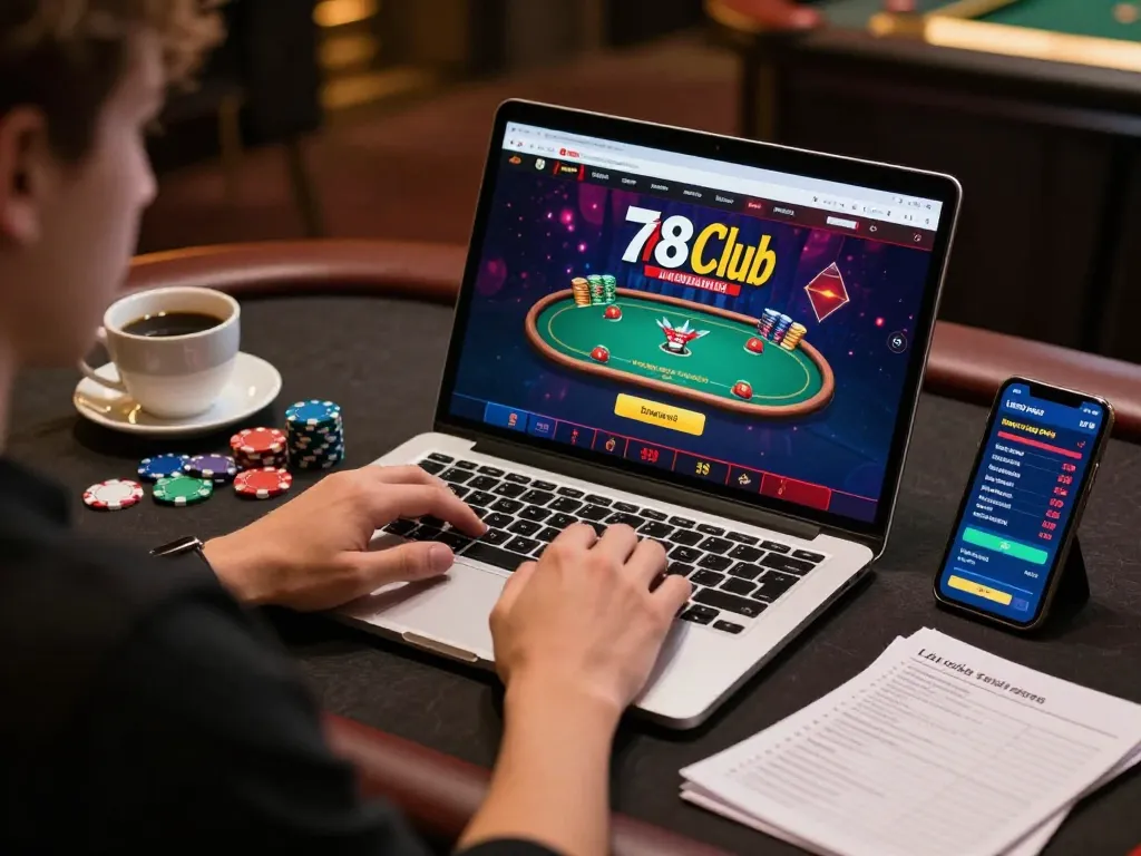 Engaging gameplay at 789 Club casino through a laptop, emphasizing strategy and online betting.