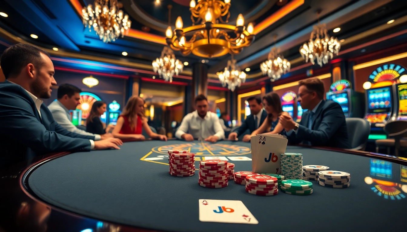 Engage in thrilling casino action at jbo's luxurious poker table.