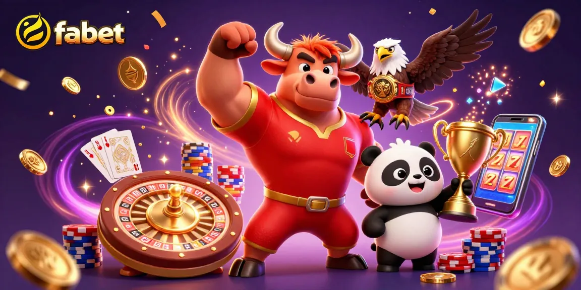 Experience fabet's thrilling gaming action with a vibrant illustration of victory and prizes.