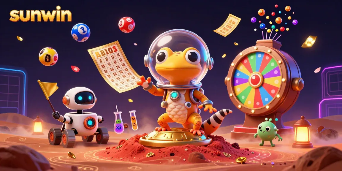 sunwin celebrates a Martian gecko discovering a golden casino with vibrant gambling elements