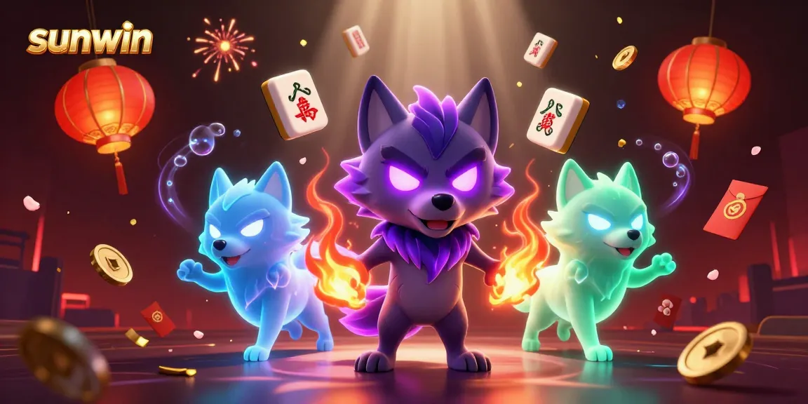 Experience the excitement of sunwin gaming with enchanting wolves and dynamic casino elements in a vibrant scene.