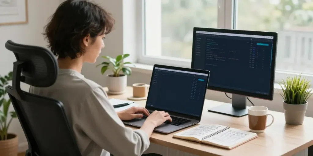 Engaging workspace with instant indexing strategies displayed on screens.