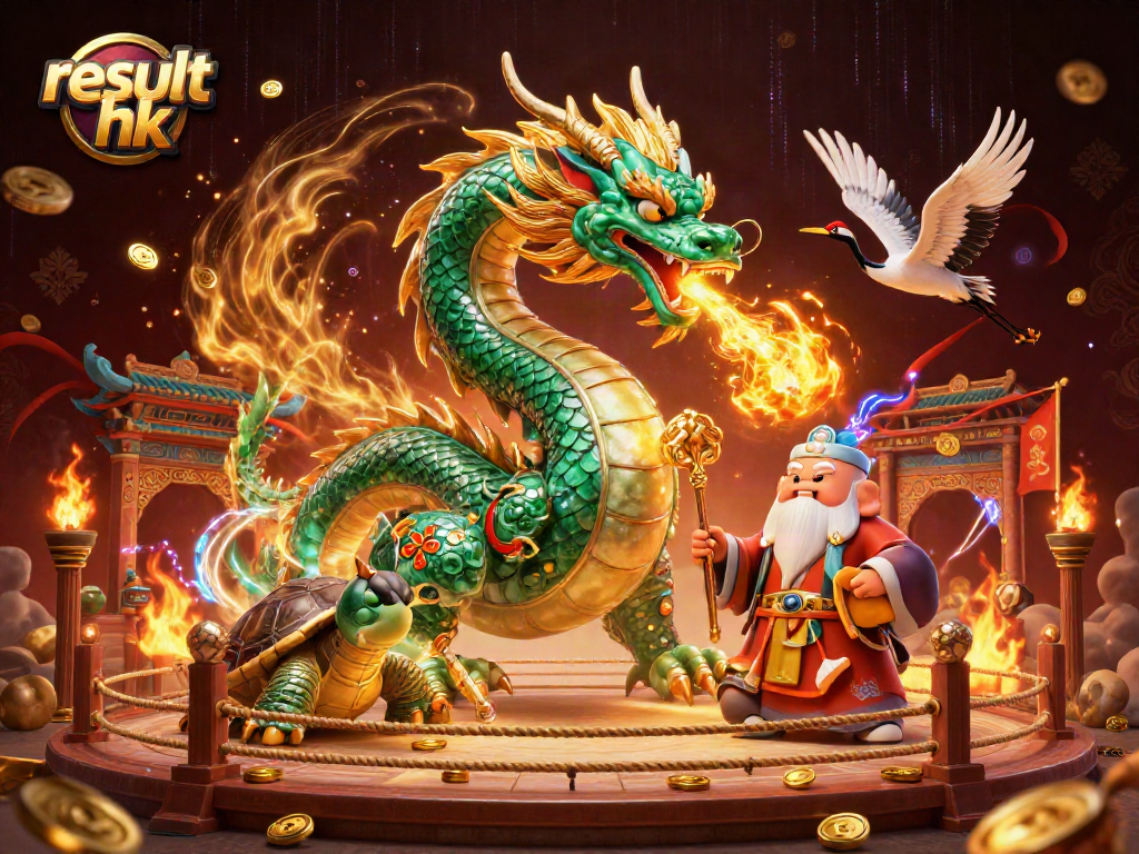 Win big with result hk: a vibrant casino scene featuring a jade dragon and lucky cranes.