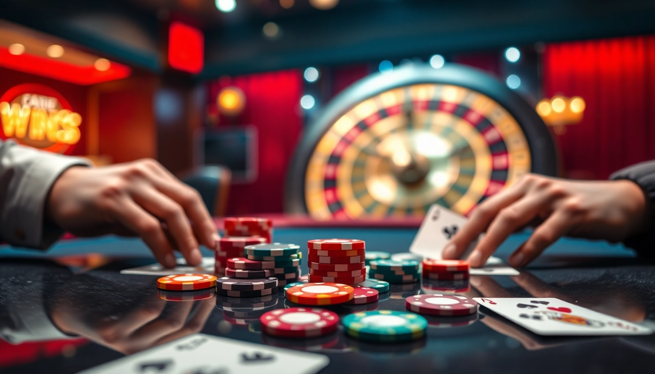 Experience excitement at win55 with vibrant poker tables and colorful chips in a luxurious casino setting.