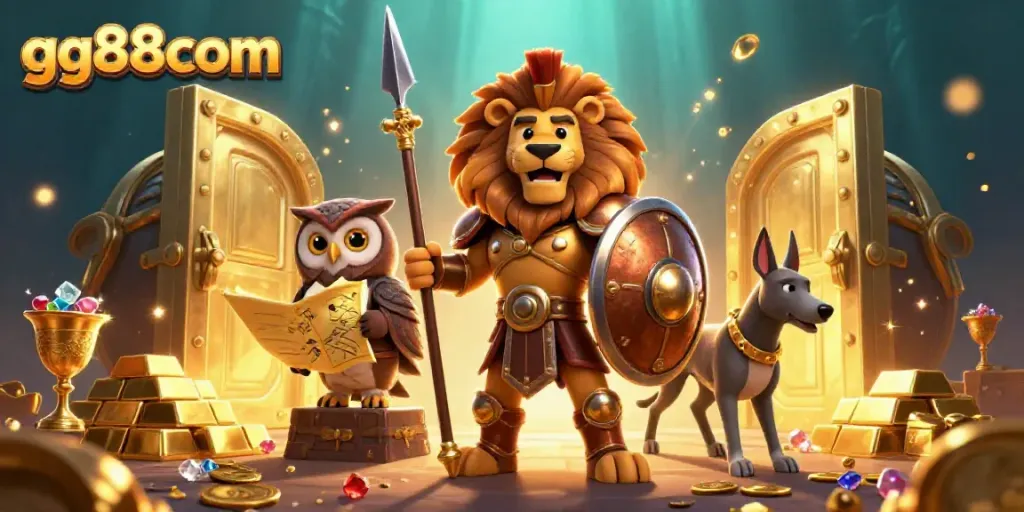 Experience the excitement at gg88com with a vibrant 3D casino-themed illustration