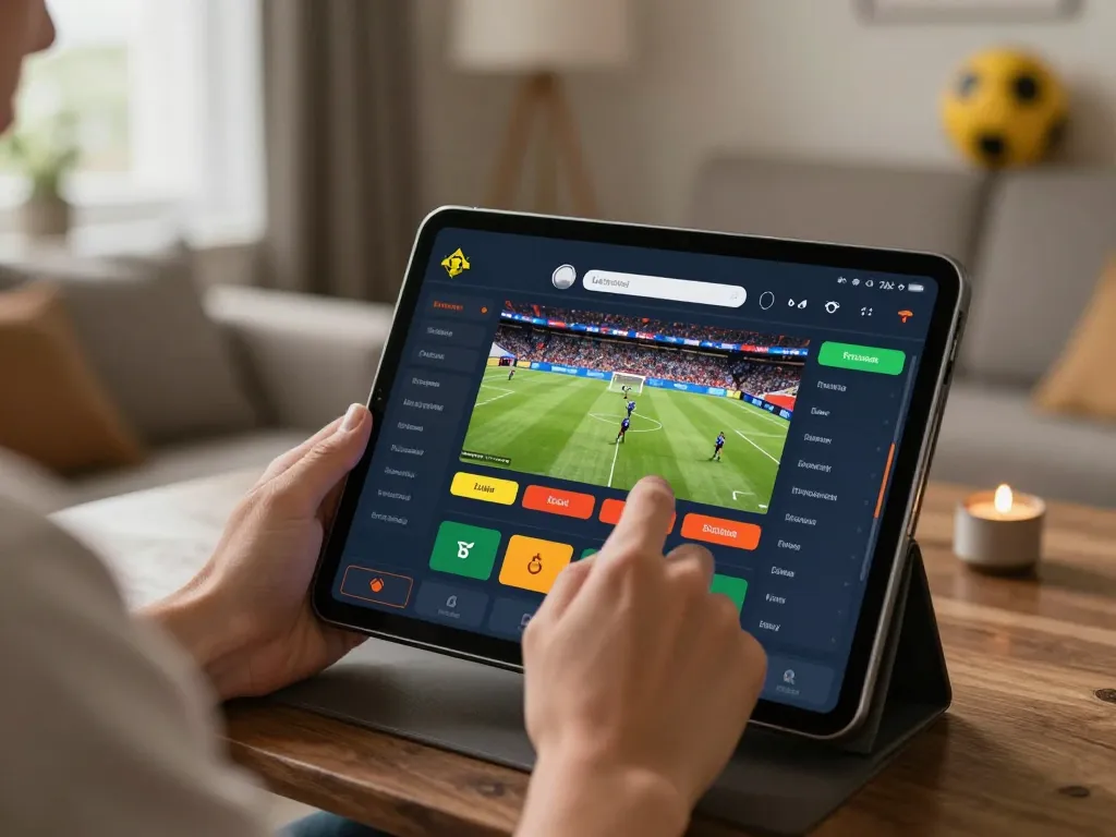Nhà cái FIVE88 showing an exciting online sports betting session in a stylish home.