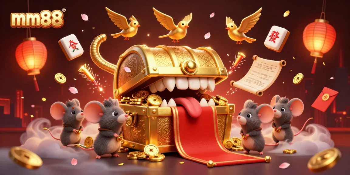 Explore winning strategies at mm88 with a treasure chest lure and festive casino elements.