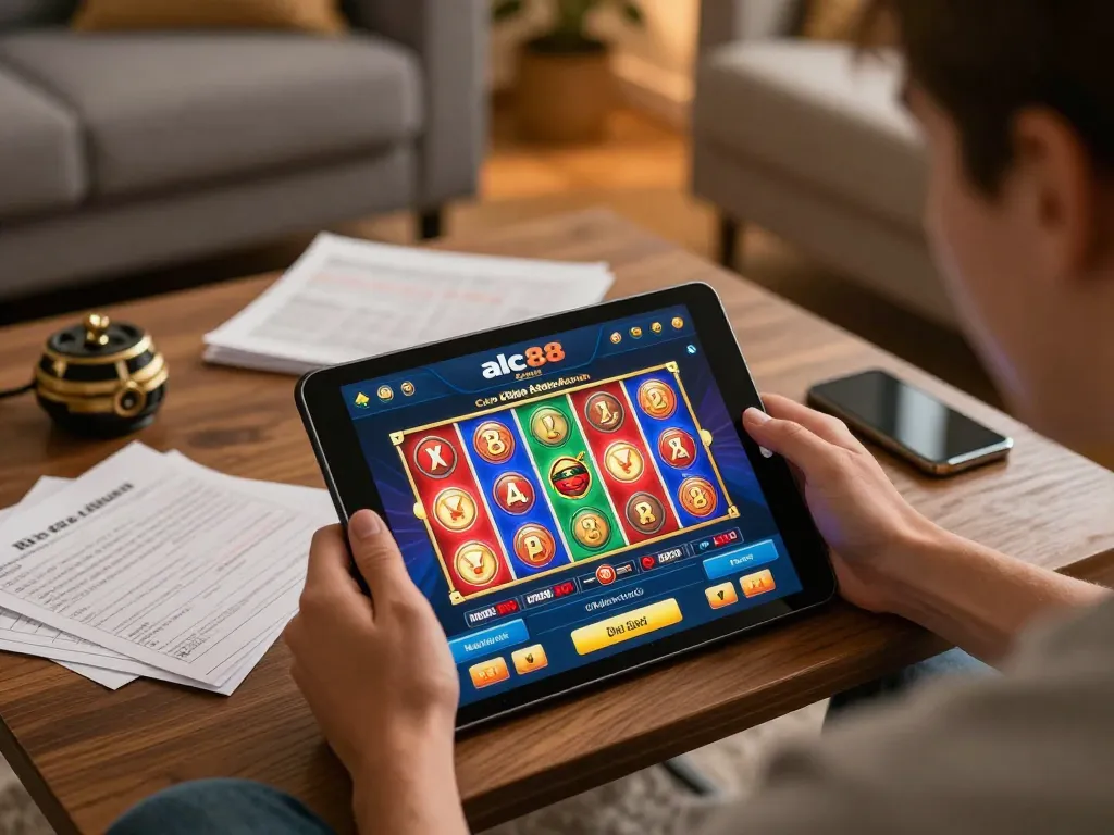 Engaging gameplay on alc88 online casino app in a cozy living room setting
