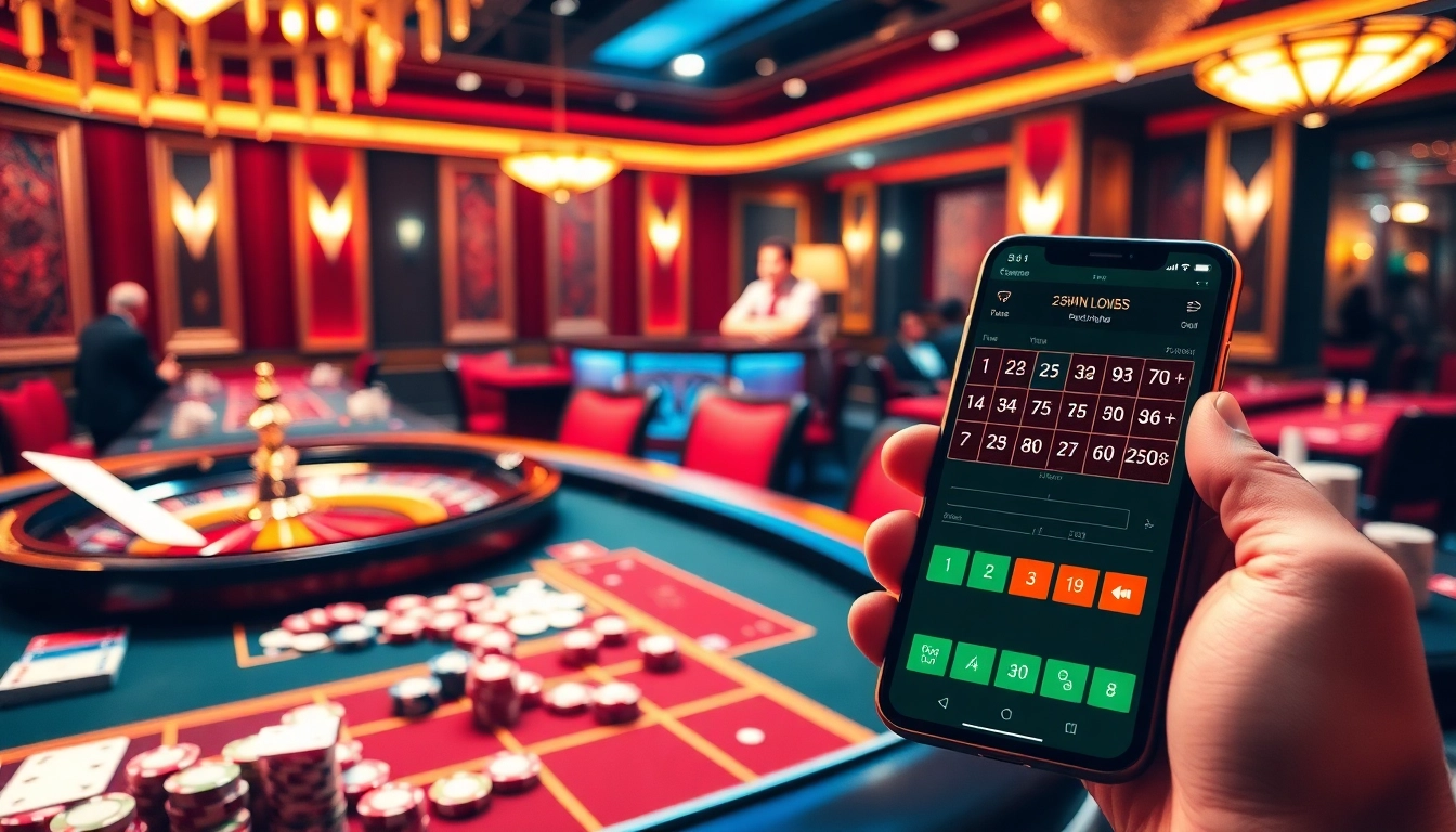 Players enjoying a high-stakes game at 23Win casino tables, surrounded by vibrant lights and excitement.