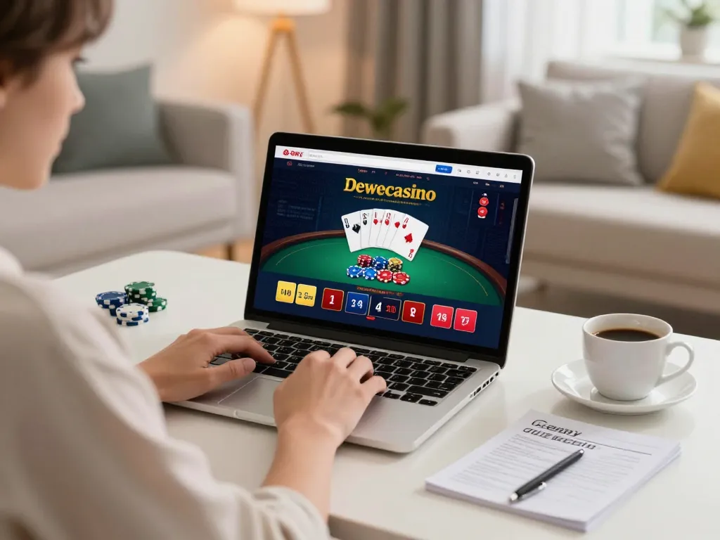 DewaCasino player strategizing on poker while engaging in online gaming experience at home.