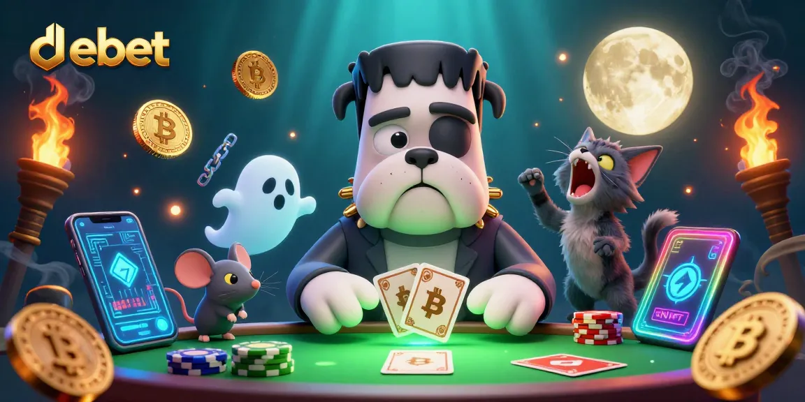Participate in debet's thrilling casino experience with 3D spooky characters and vibrant crypto elements.