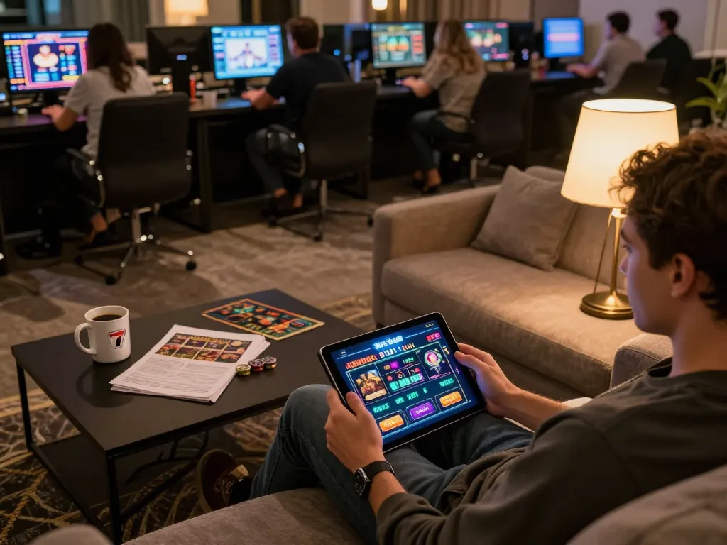 Player engaged with the 789club online casino on a tablet, enhancing home entertainment experience.