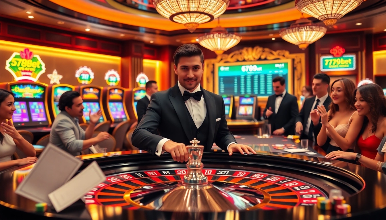A lively casino scene showcasing roulette and the 6789bet betting interface, capturing the excitement of gambling.