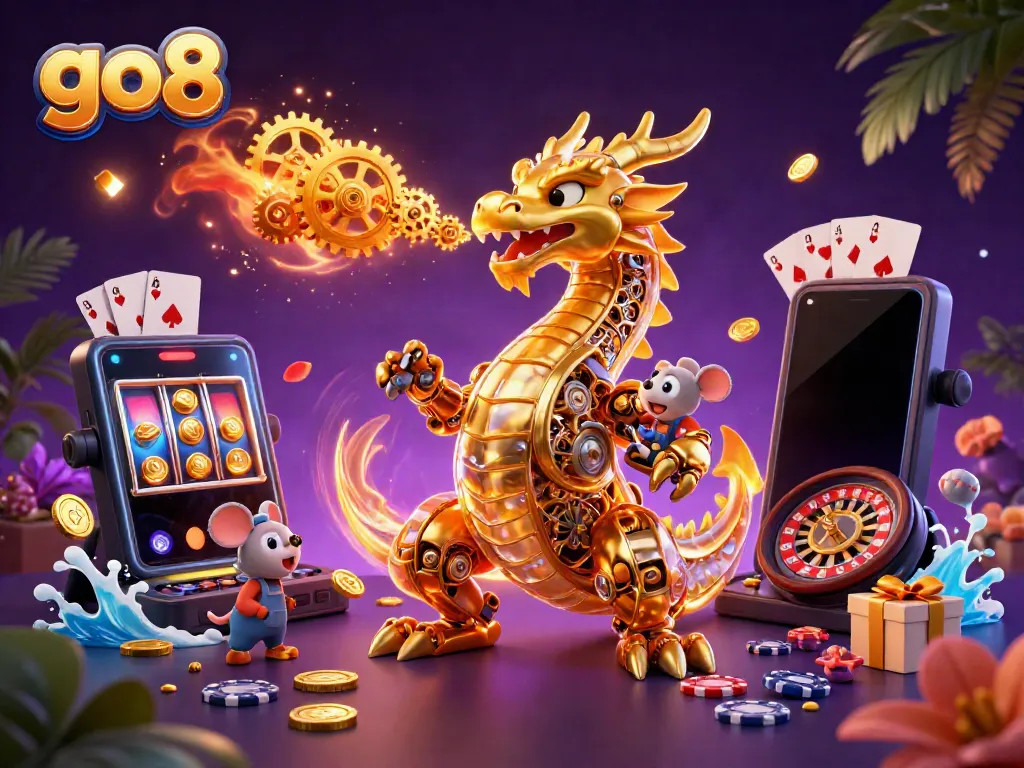 Experience thrilling gameplay with go8, featuring a golden dragon and engaging casino elements.