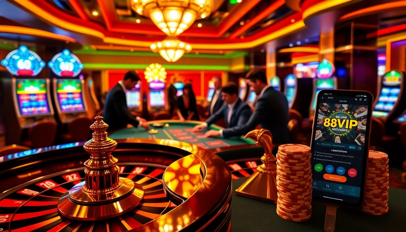 Experience the excitement of 68VIP with vibrant casino visuals featuring poker chips and roulette wheels.