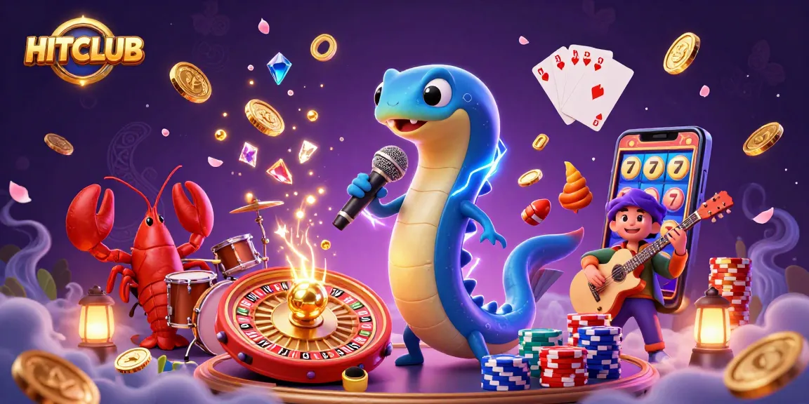 Experience the HITCLUB excitement in this vibrant underwater gaming scene featuring lively characters and dynamic casino elements.