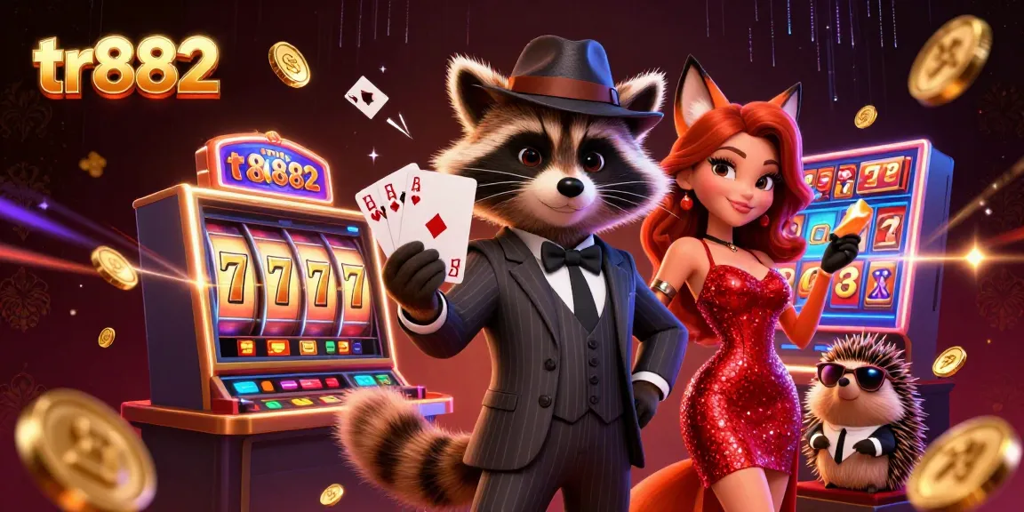 Experience the excitement of tr882 with a suave raccoon, charming fox, and hedgehog in a vibrant casino scene.