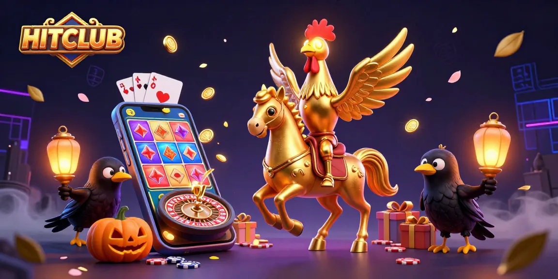 Experience the thrill of HITCLUB with vibrant casino activities in an enchanting 3D scene.