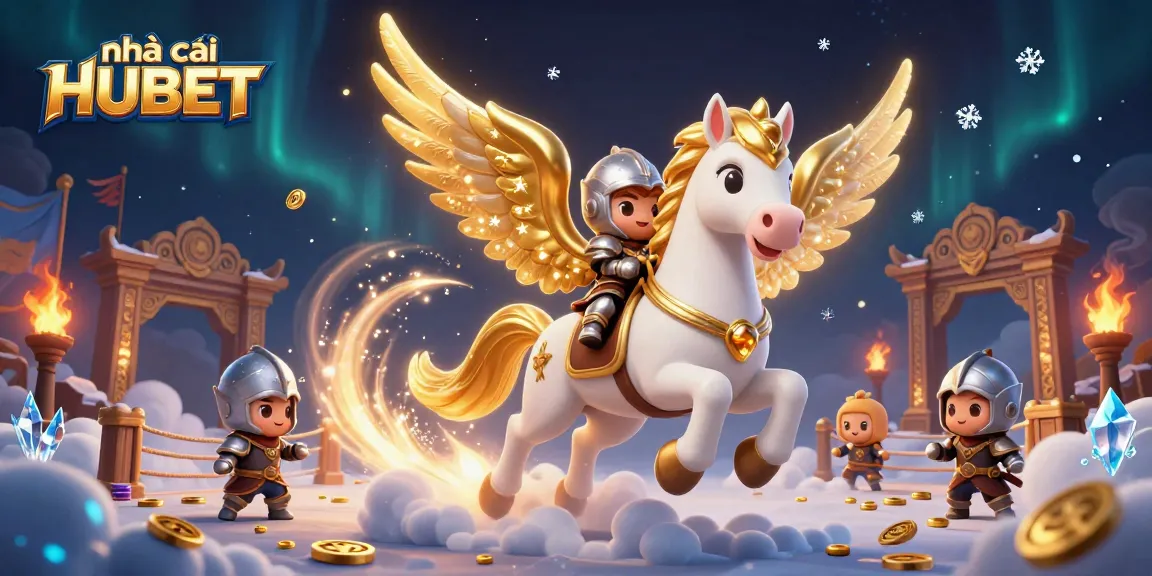 Engage with thrilling actions at nhà cái HUBET, featuring a celestial horse and knight in an enchanted gambling world.