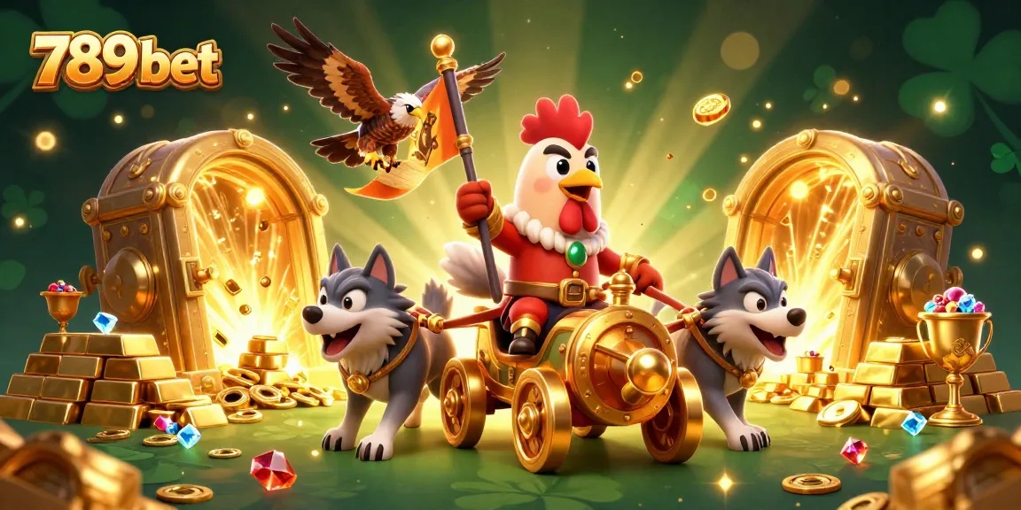 Engage in exciting gameplay at 789 bet, featuring a dynamic casino scene enriched with golden treasures and vibrant characters.