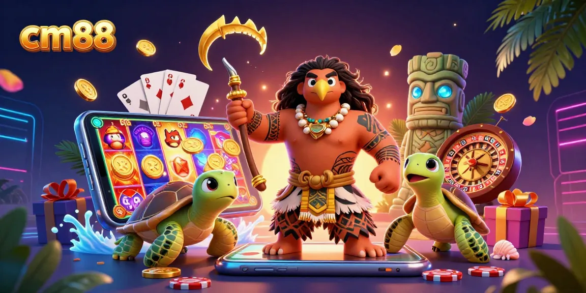 Experience the thrills of cm88 in this vibrant 3D casino illustration featuring exciting slot games and dynamic gaming action.