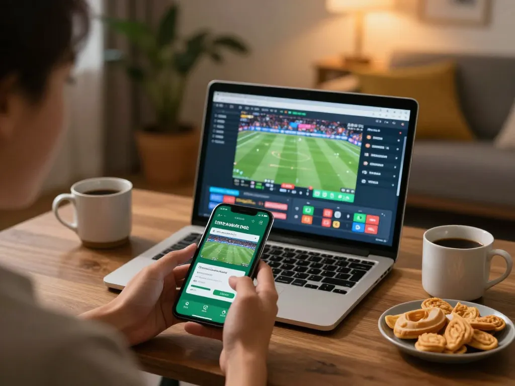 Engaging in live sports betting on the fly88 app from a cozy home setup.
