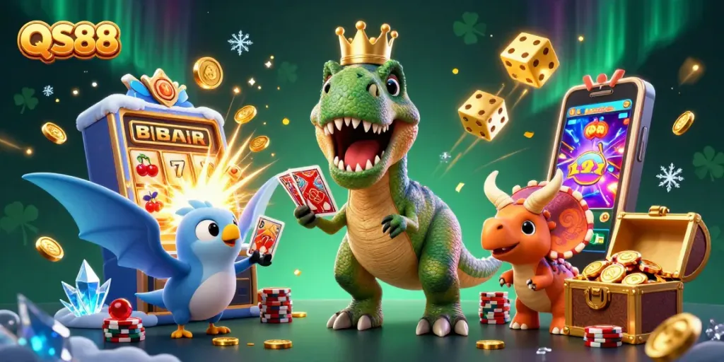 Engage in thrilling action with QS88's vibrant casino scene featuring iconic characters and games.