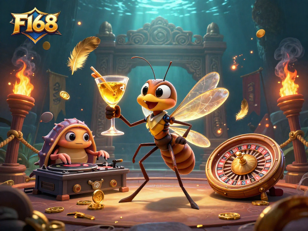 Experience the excitement of F168 with our vibrant casino-themed illustration showcasing unique characters and gaming elements.