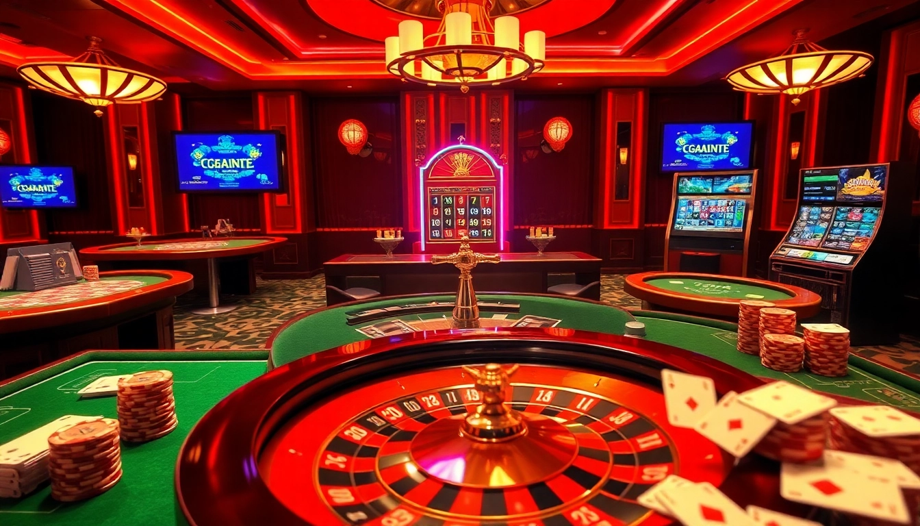 Experience thrilling gameplay at ga888v.net with a luxurious casino scene featuring roulette, cards, and chips.