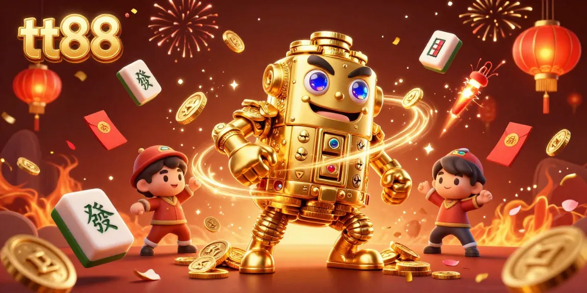 Engage with tt88, featuring a golden golem and festive gaming elements for an exciting casino experience.