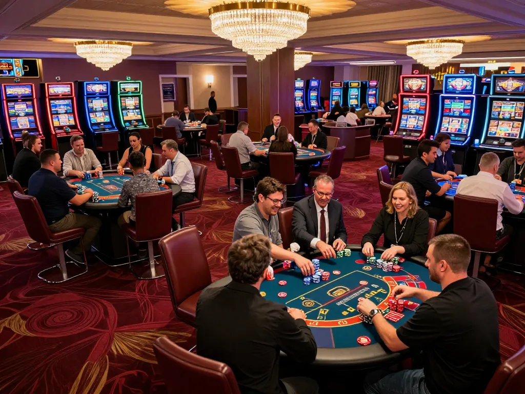 Players engaging in strategic gameplay at tt88 casino, celebrating wins amidst a vibrant casino atmosphere.