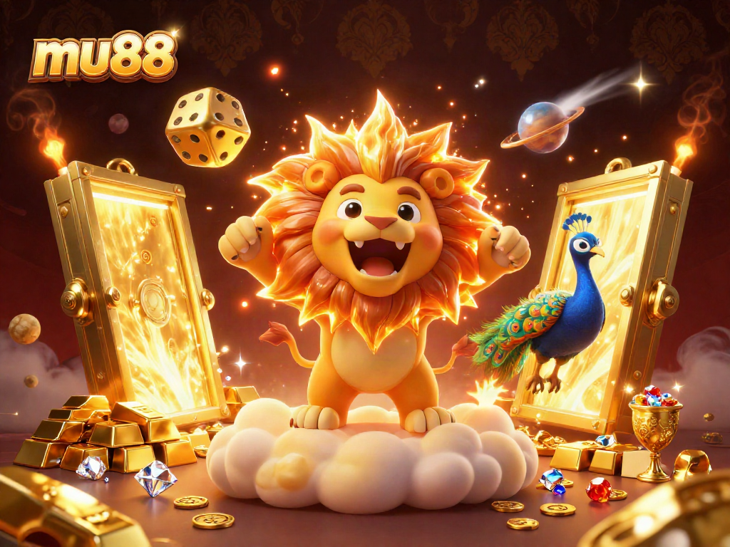 Experience the thrill of mu88 with a captivating 3D casino scene filled with treasure and excitement.