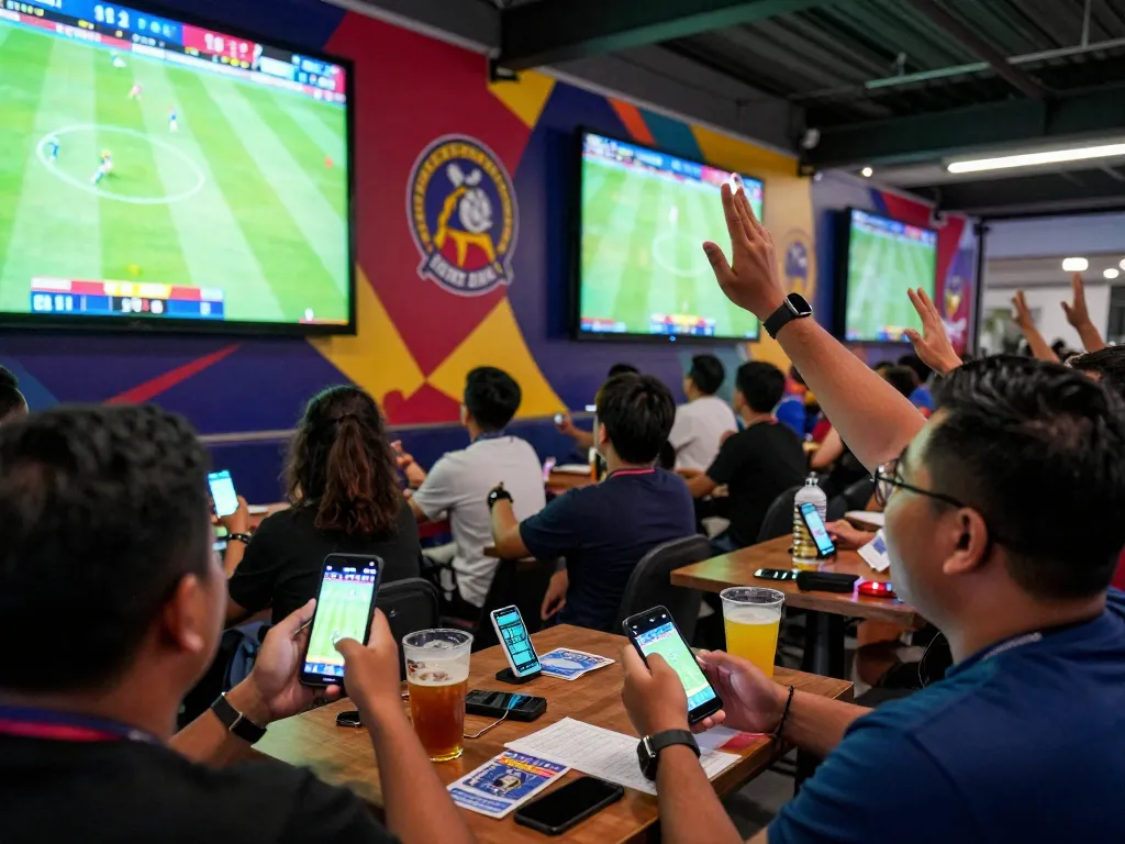 Engaged bettors placing wagers on kèo nhà cái hôm nay at a lively sports betting arena.