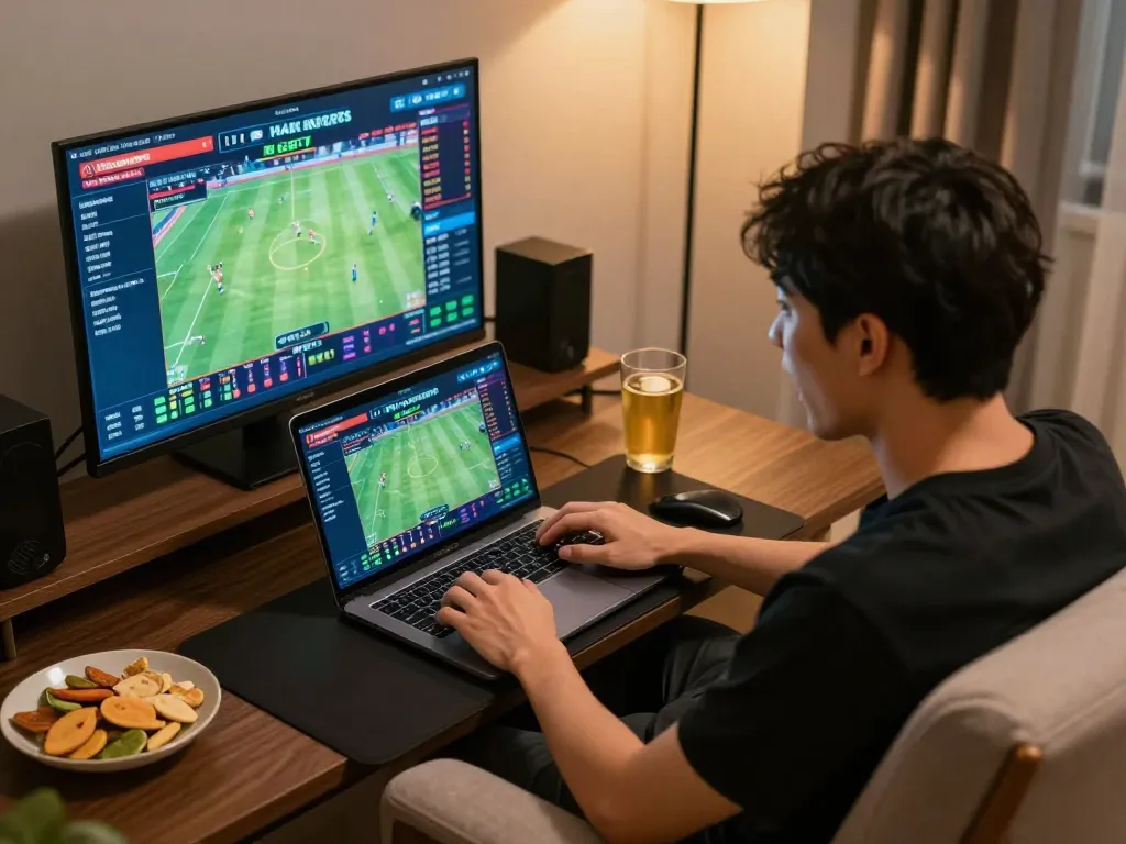 Player engaging in thrilling sports betting on laptop with 78wingo interface displayed