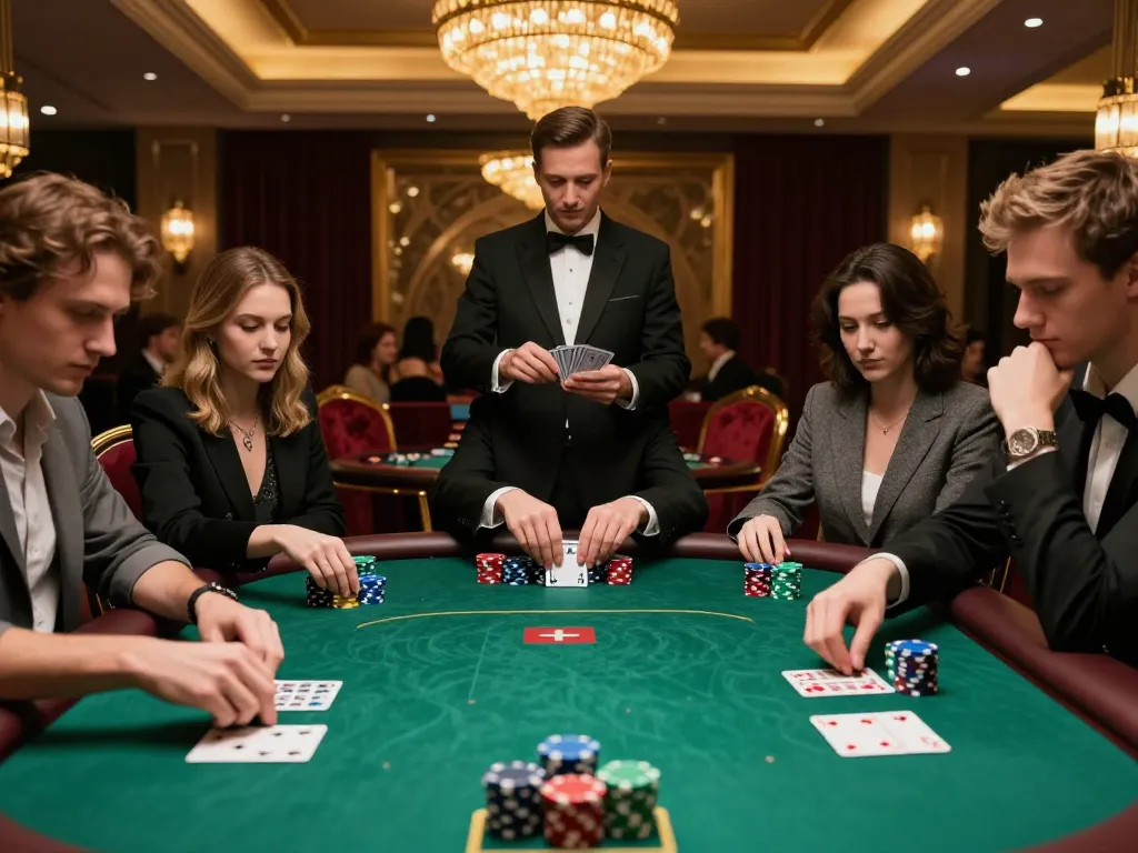 Bl555 players engaged in a high-stakes poker game, showcasing intense concentration and vibrant chips.