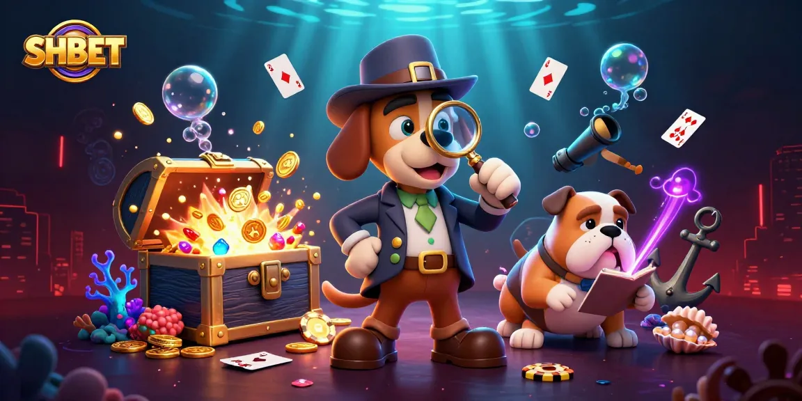 SHBET detectives solving treasure mysteries at a vibrant casino with dynamic gaming elements.