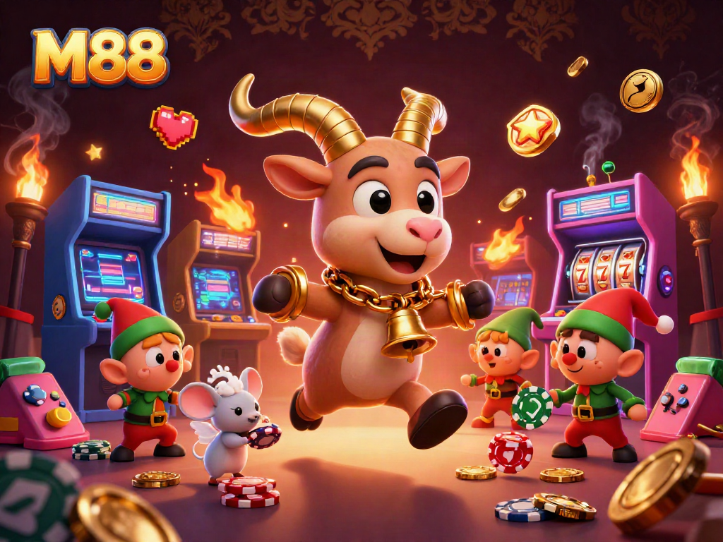 M88 presents a whimsical casino scene where Krampus and friends bring festive chaos to holiday gambling.