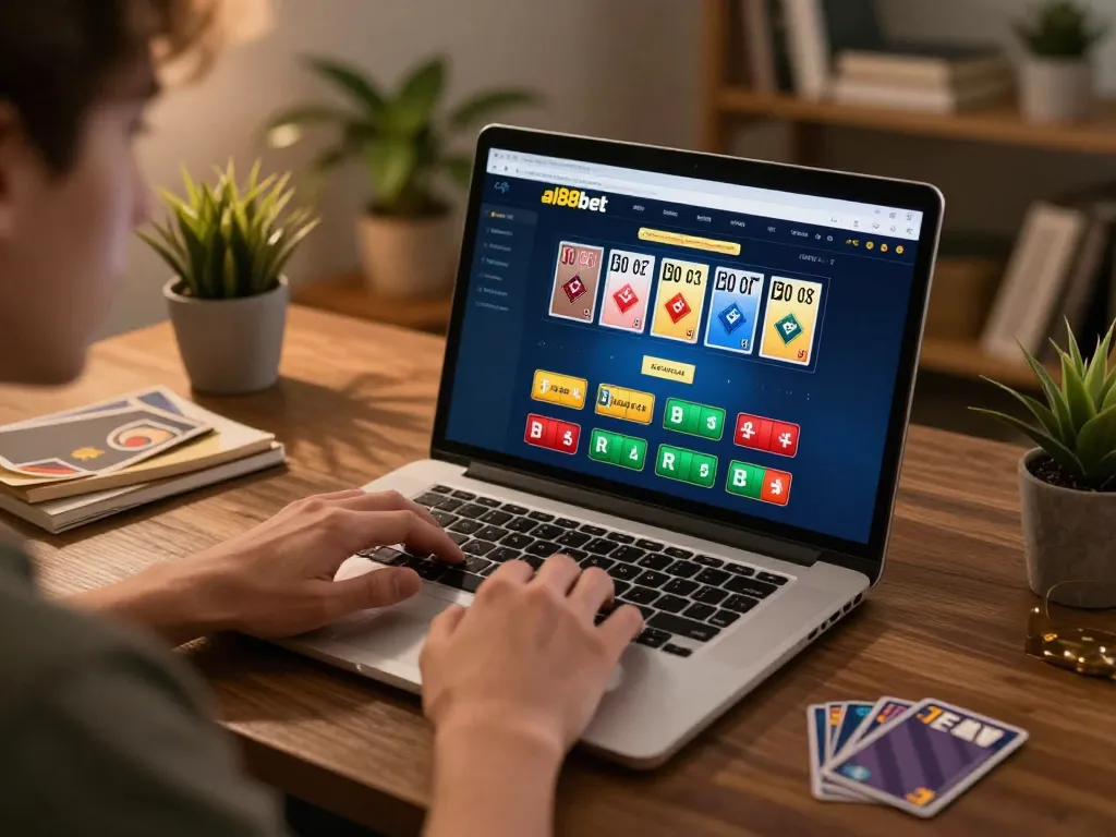 Engaged player using ai88bet on laptop during an exciting online casino game session
