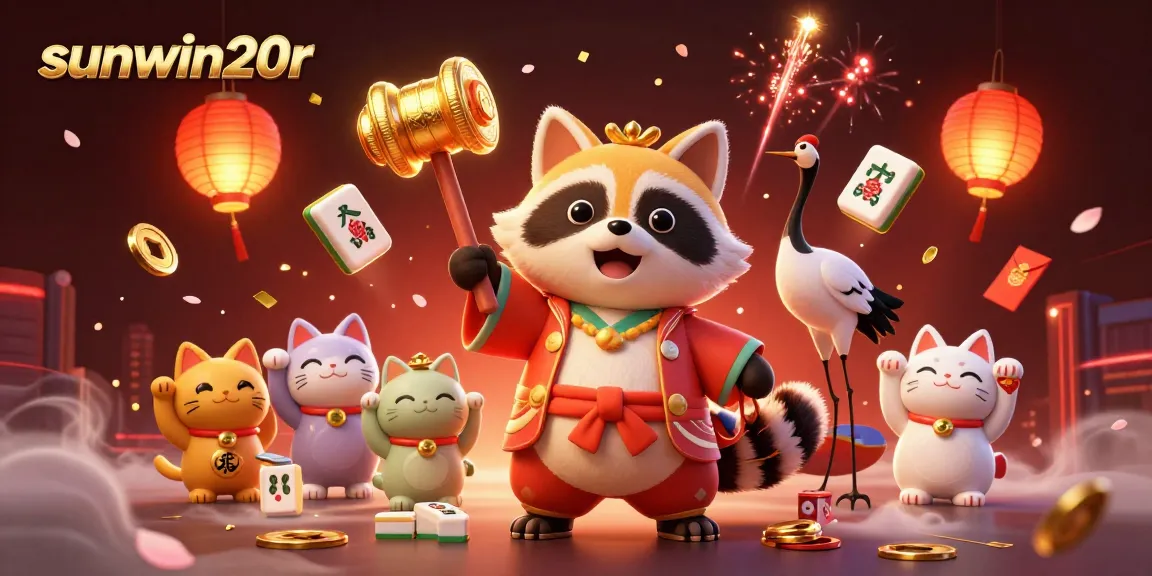 Experience sunwin20r's vibrant atmosphere with lucky tanuki and charming fortune cats in the casino.