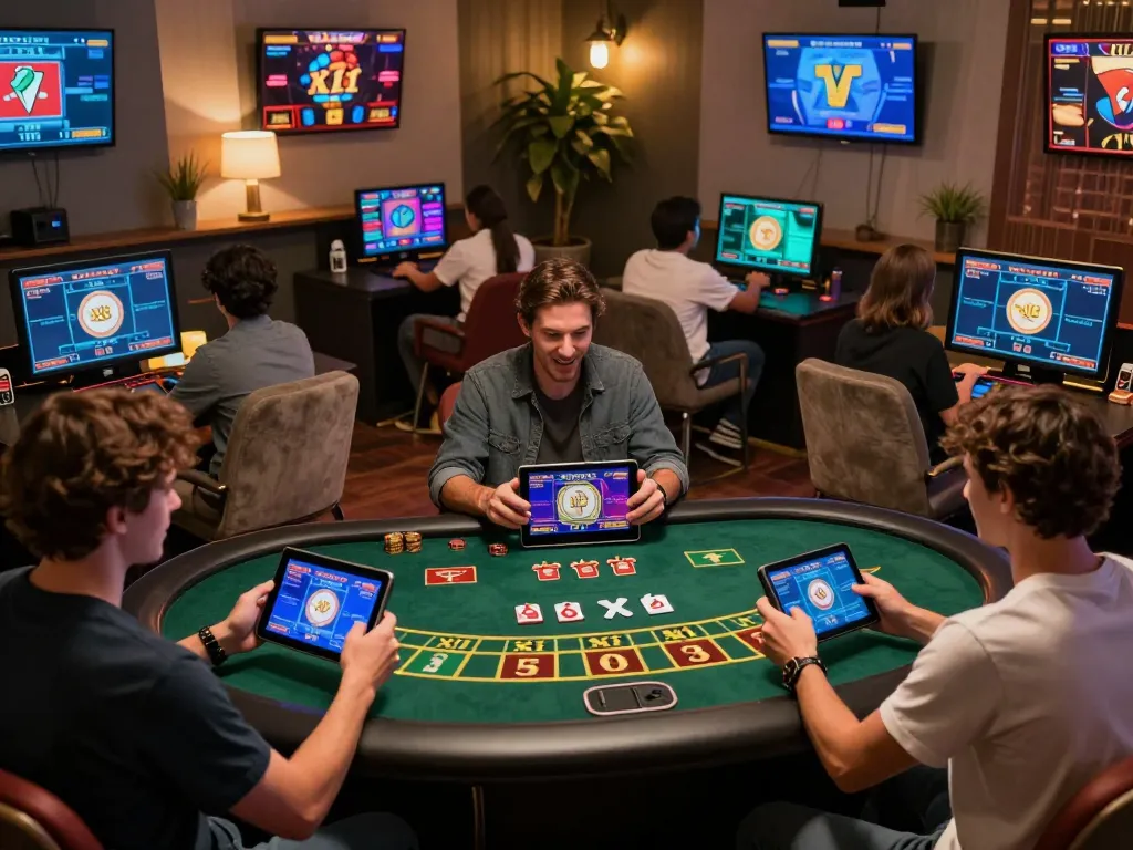 Tải xỉu online gameplay depicted on modern devices, showcasing excitement and user engagement in a vibrant online casino setting.
