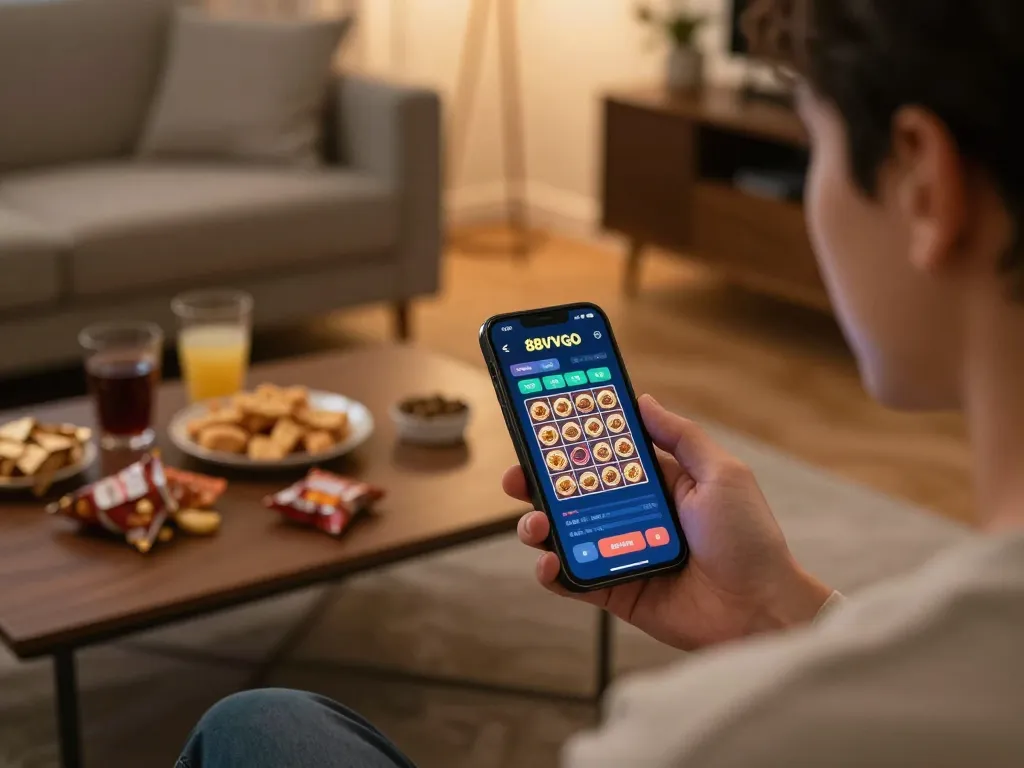 Person using the 88vvgo mobile app to place strategic bets in a cozy home setting.