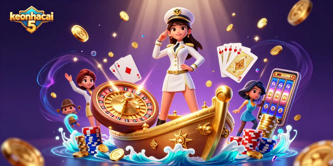 Experience gaming with keonhacai 5 in a vibrant casino illustration featuring captivating elements.