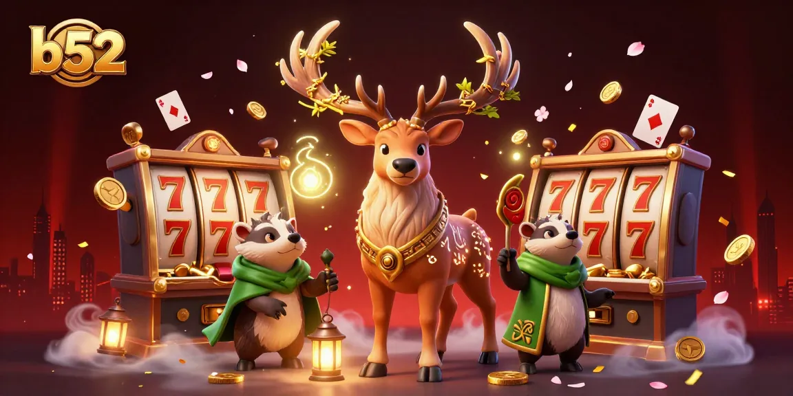 Experience thrilling gaming action at b52 with vibrant characters and dynamic slot elements in a mystical setting.