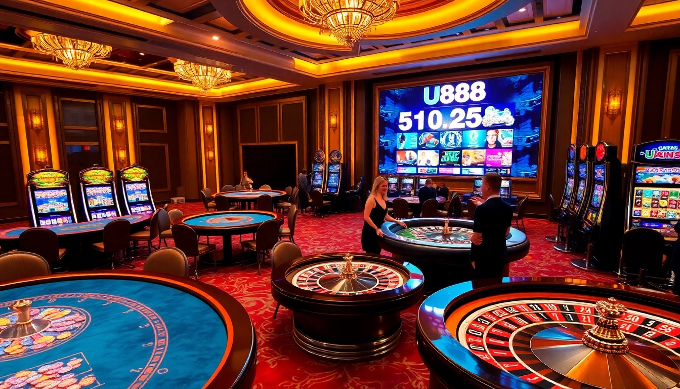 Experience the thrilling atmosphere of U888 Casino with vibrant tables and exciting games.